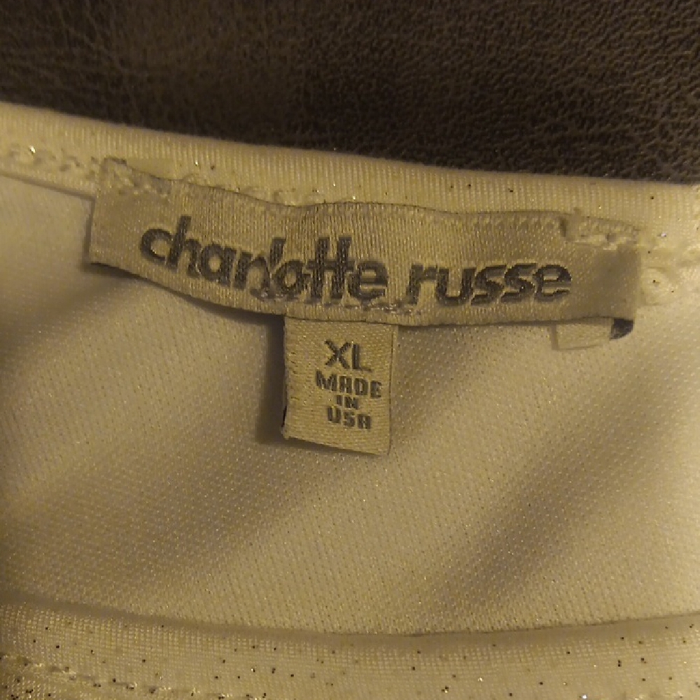 Charlotte Russe One-Shoulder White Dress with Cut-Out Sleeve With Silver Sparkle - Picture 7 of 10